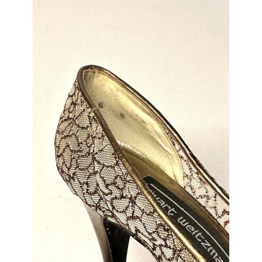 STUART WEITZMAN Womens Heels Shoes Size 6B Brown Guipure Lace Beaded Bow - Picture 12 of 13